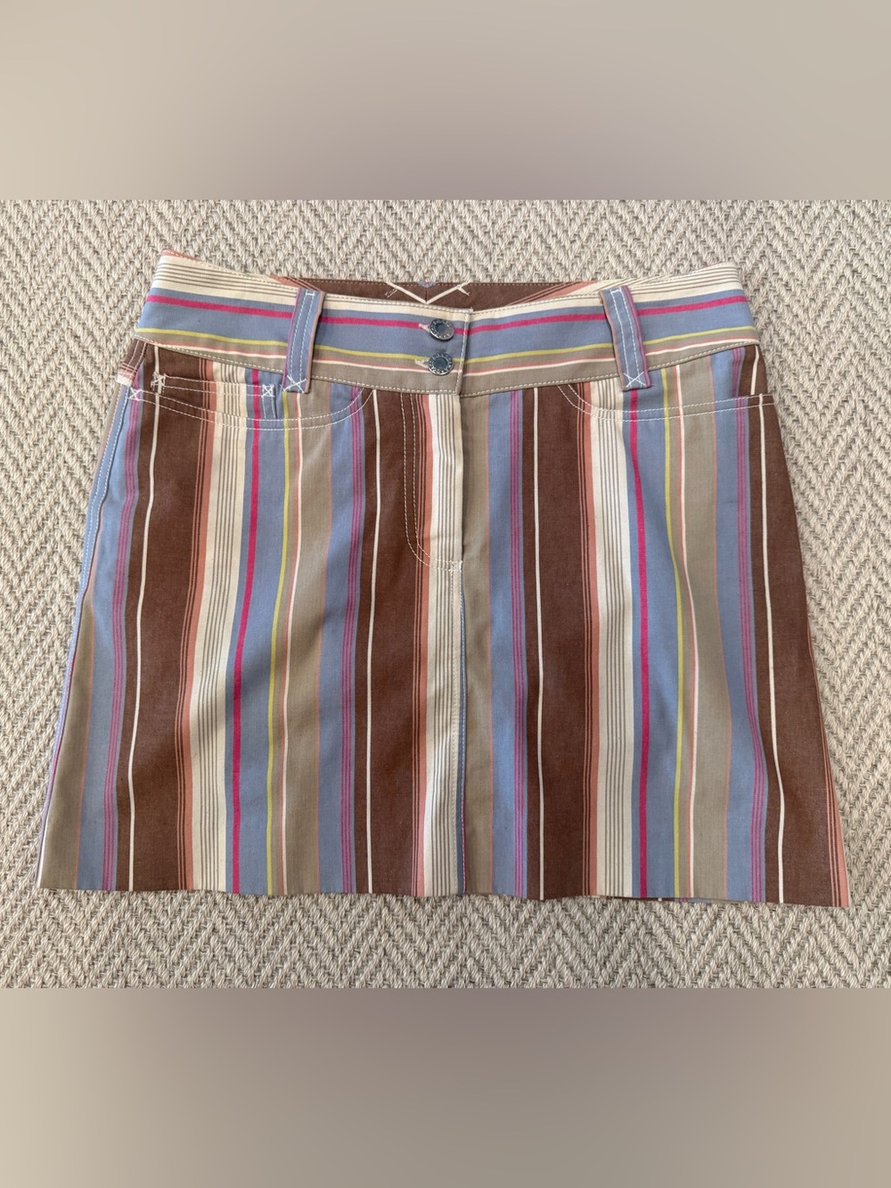 Dolce & Gabbana Multicolor Striped Mini Skirt with Brown Accents